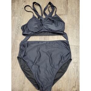 Summer Mae Solid Black Two Piece Maternity Bathing Suit Bikini XL Swim